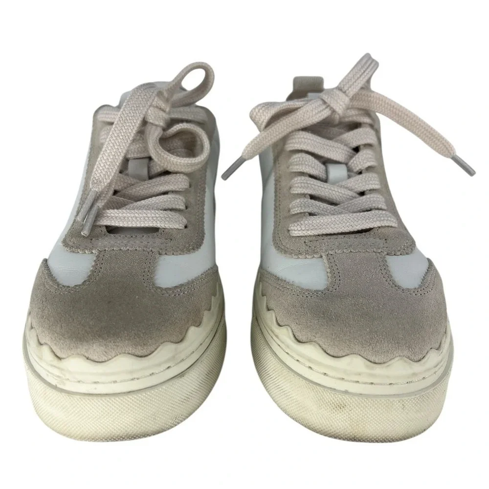 Chloé Lauren Leather Suede‎ Platform Sneakers White Beige 37